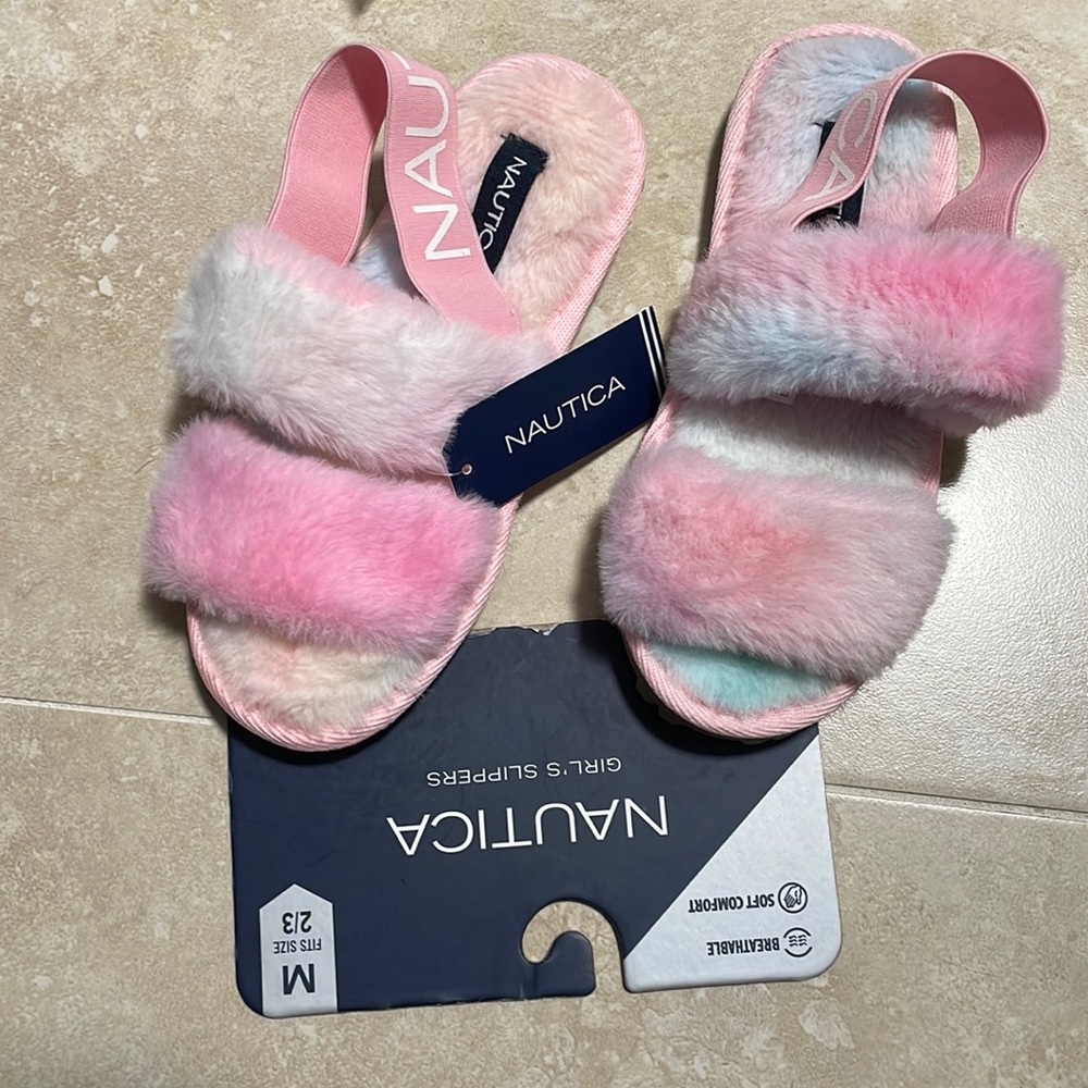 NWT nautica faux fur sling back slippers